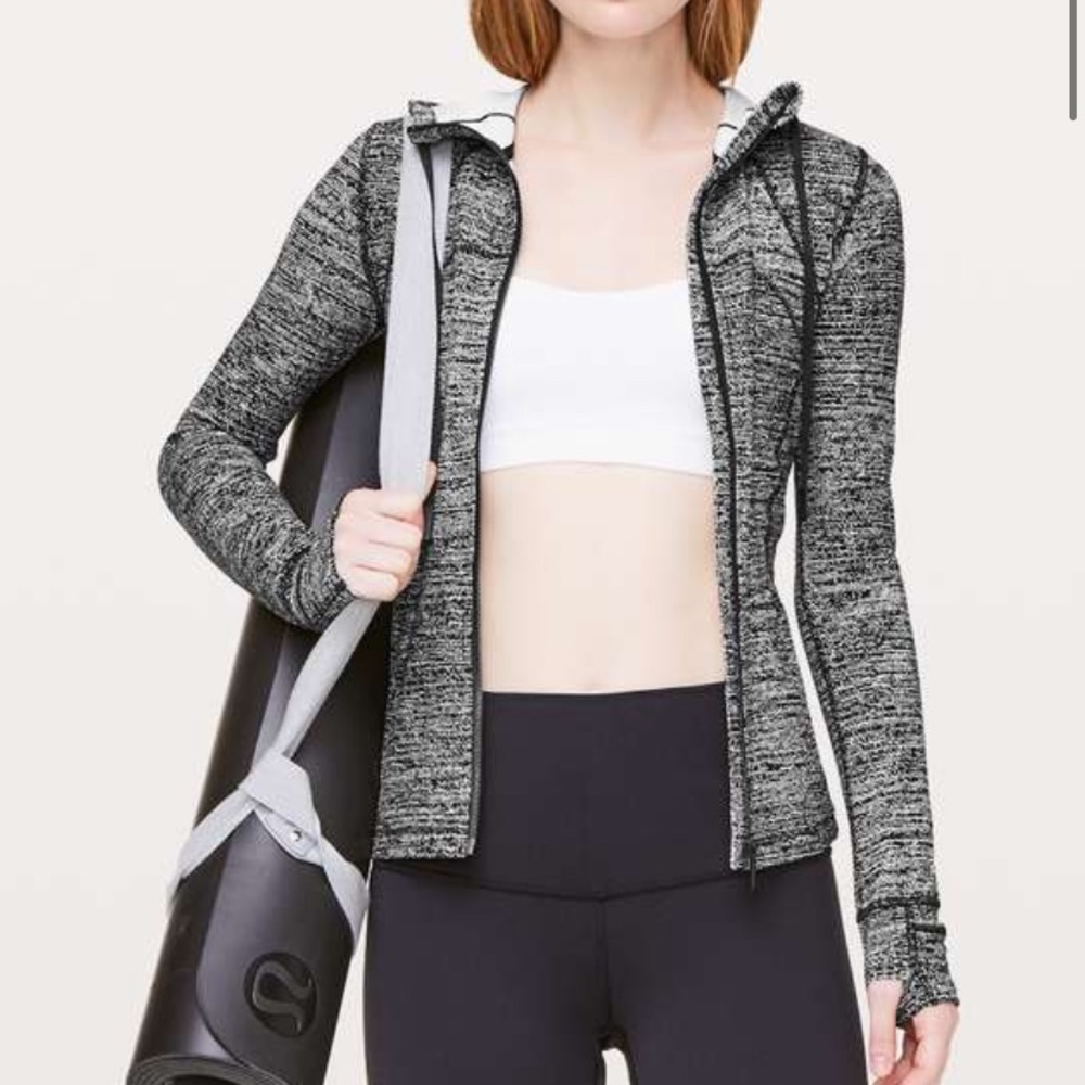 LULULEMON HOODED DEFINE JACKET-TWILLINES WH/BLACK - Picture 7 of 14